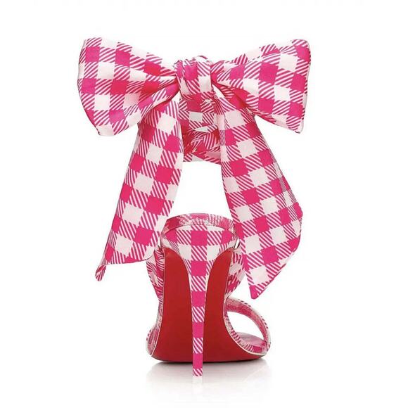 Christian Louboutin Sandale Du Desert 100 Pink White Lace Up Sandal Heel Pump 40 - Picture 10 of 12